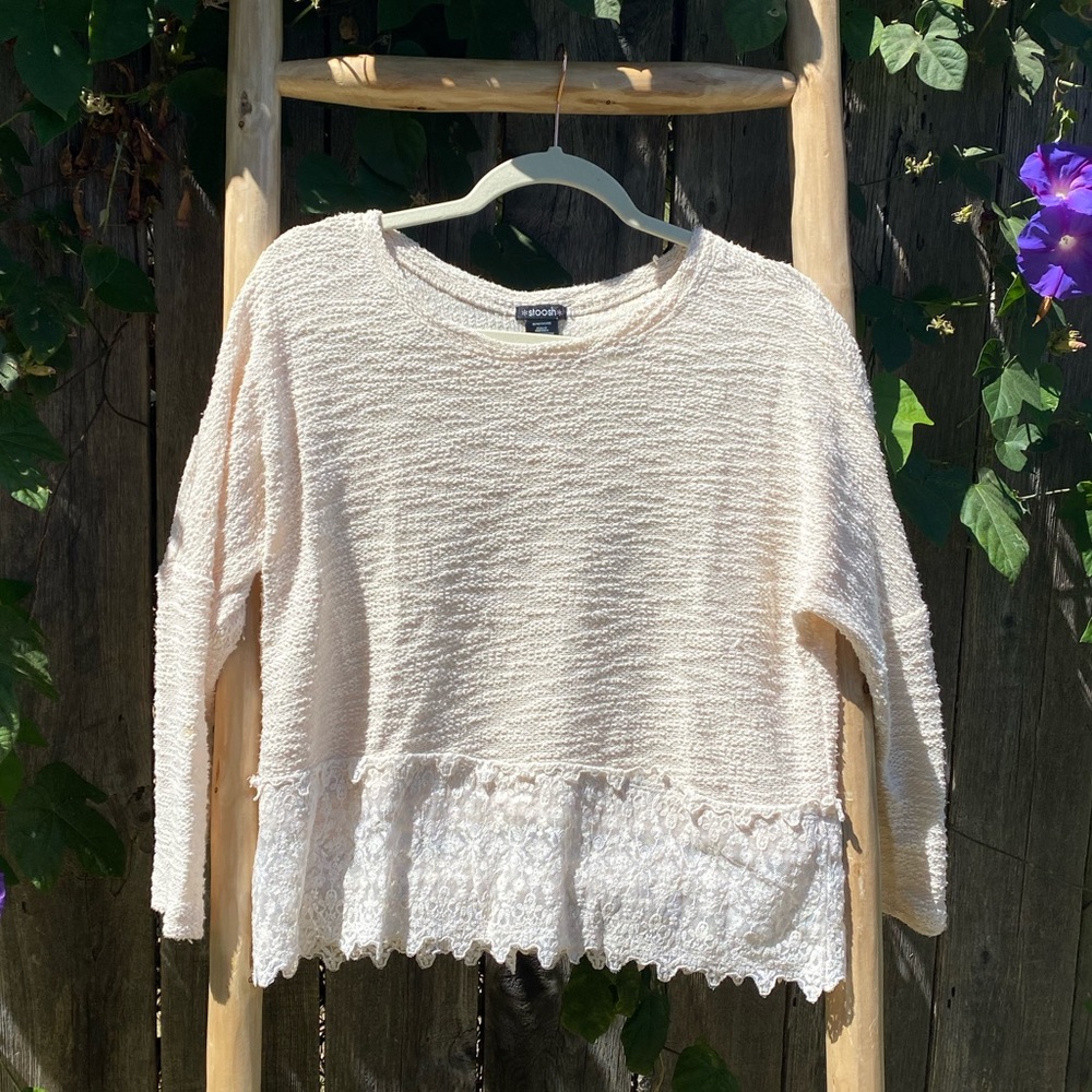Cream Sweater Blouse w/ lace detail